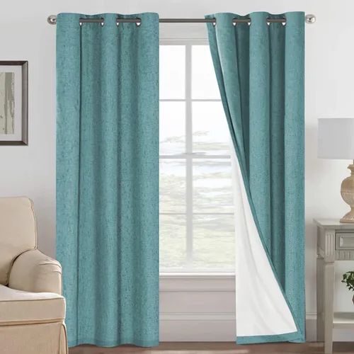 Vista 175 de H.VERSAILTEX Cortinas 100% opacas con aislamiento térmico, texturizadas, de lino, con bloqueo completo de calor y luz, para sala de estar y Negro