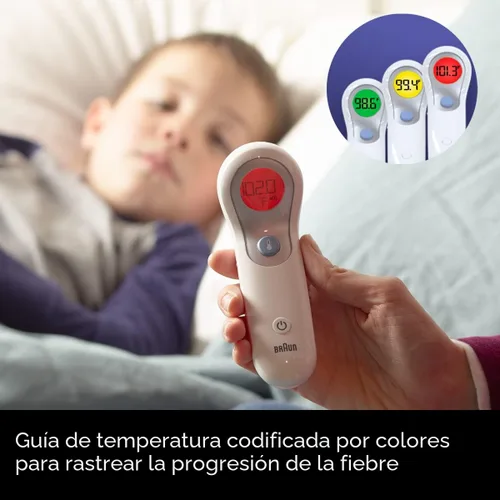 Vista 4 de Braun - Termómetro sin contacto y de frente - Termómetro sin contacto para adultos, bebés, niños pequeños y niños, orientación de fiebre codificada