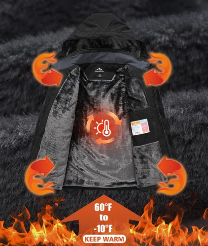 Vista 3 de Chaqueta de nieve de invierno para hombre, impermeable, para esquí, snowboard, lluvia, abrigo, con capucha aislada, forro polar