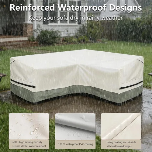 Vista 4 de okcool Funda de sofá modular para exteriores, impermeable, en forma de V, para muebles de patio de 7 plazas (105 x 105 pulgadas), color blanco
