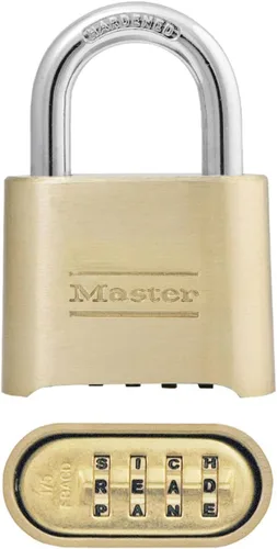 Vista 9 de Master Lock Candado de combinación de latón para uso en interiores y exteriores con combinación reajustable para casillero de gimnasio, puerta