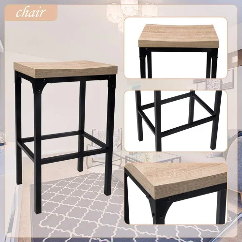 Vista 5 de Juego de 5 piezas de cocina y comedor, mesa y sillas de cocina de madera, madera de caucho, color marrón, Roble