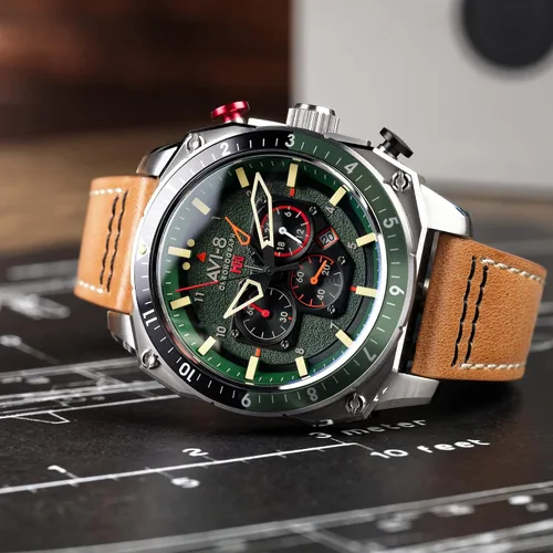 Vista 58 de AVI-8 Hawker Hunter AV-4100 - Reloj de cuarzo japonés para hombre con esfera de 1.693 in con correa de cuero