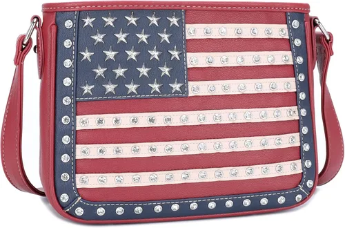Vista 7 de Montana West Bolso patriótico con tachuelas para mujer, bolso de mano con bandera estadounidense y bolso cruzado