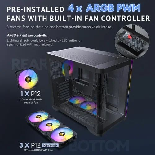 Vista 6 de Antec C5 Curve ARGB, 4 x 120mm ARGB PWM ventiladores incluidos, hasta 10 ventiladores simultáneamente, puerto Type-C 3.2 Gen 2, paneles frontales