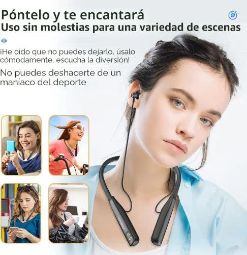Vista 9 de LANDIBO Auriculares inalámbricos impermeables para deportes con 100 horas de tiempo de reproducción, auriculares Bluetooth con micrófono, reducción