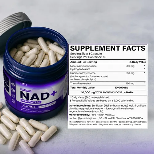 Vista 9 de PURE HEALTH MAX Suplemento de resveratrol PHM NAD - Suplementos liposomales NAD+ para hombres y mujeres Alternativa NMN y NMNH 90 cápsulas
