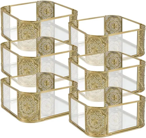 Vista 12 de Serene Spaces Living Portavelas de cristal hexagonal dorado, tamaño pequeño, mide 4 pulgadas de alto Hexágono de 4