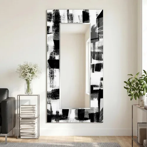 Vista 6 de Empire Art Direct Espejo de pared rectangular biselado en blanco y negro con vidrio templado impreso abstracto, tocador, espejo de baño, listo