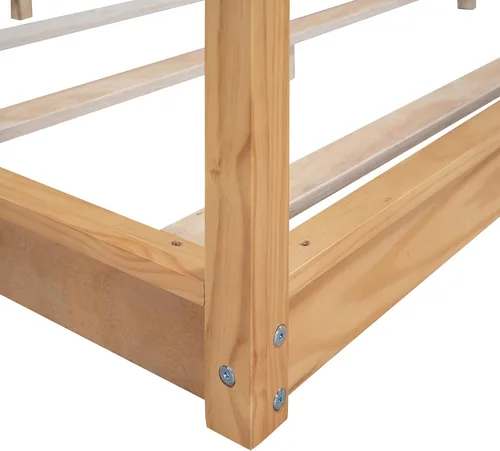 Vista 5 de Harper & Bright Designs Cama King con dosel de madera con 4 paneles de póster, marco de cama de suelo, cama de plataforma tamaño King para niños