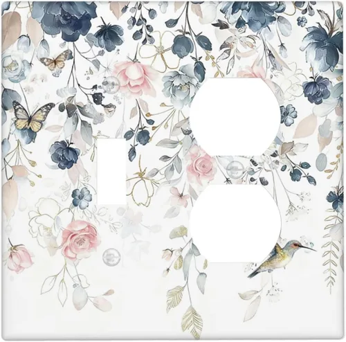 Vista 240 de Decorative Outlet Covers Blue Background White Cat Daisy Floral 2-Gang 1-Gang Wall Plate Single Toggle/Rocker Farmhouse Style Light Switch Covers