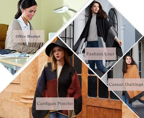 Vista 6 de MissShorthair - Poncho para mujer, estampado, chal envolvente, de moda, abierto al frente, capa.