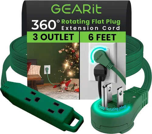 Vista 35 de GEARit Cable de extensión de enchufe plano giratorio de 360° de 3 pies, cable de alimentación de perfil bajo de 3 salidas, ahorro de espacio