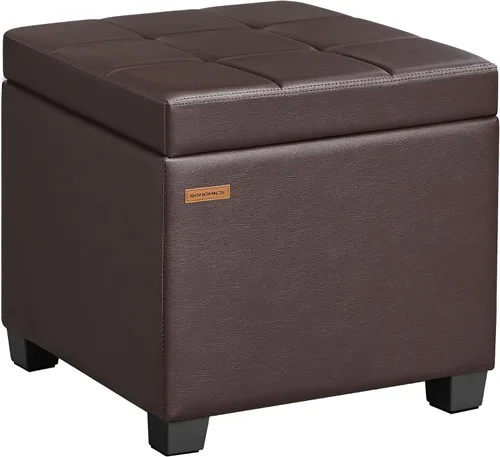 Vista 15 de SONGMICS Otomana redonda, otomana con almacenamiento, 17.7 x 17.7 x 17.5 pulgadas, reposapiés con patas, cuero sintético, carga de hasta 330 libras