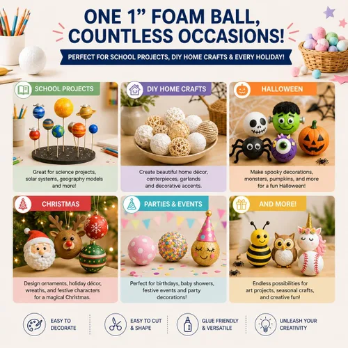 Vista 2 de Evershine Paquete de 100 bolas de espuma para manualidades de 1 pulgada, bolas de poliestireno de espuma lisas blancas para proyectos