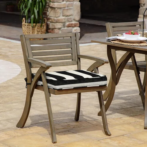 Vista 2 de Arden Selections ProFoam Performance Outdoor Seat Cushion 20 x 20, Onyx Black Cabana Stripe (Pack of 4)