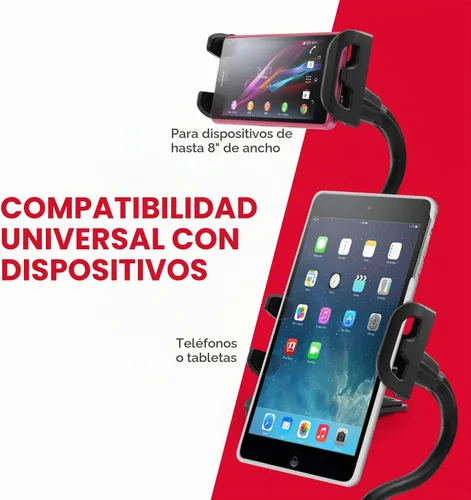 Vista 2 de Macally Soporte Ajustable de Cuello de Cisne para Tableta y Clip para Teléfono - Funciona con Teléfonos y Tabletas de hasta 8" - Soporte Flexible