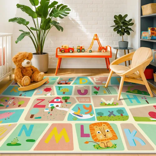Vista 9 de Alfombra preescolar del alfabeto de 3 x 5 para niños pequeños, alfombra de juego ABC suave para el aprendizaje del bebé, alfombra educativa