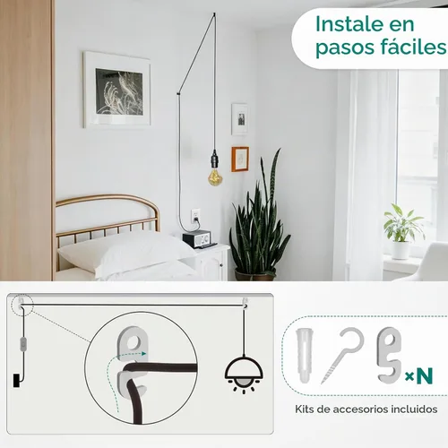 Vista 7 de DiCUNO Cable de extensión de linterna colgante E26, lámpara de control de interruptor de cable en línea para enchufar y apagar, 6.6 pies, negro