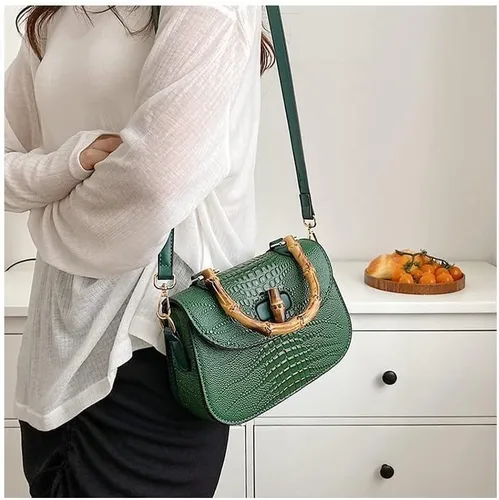 Vista 7 de Bolso de mano de cuero artificial de bambú con asa superior para mujer, elegante bolso de noche, regalo para mujer, hecho a mano