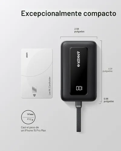 Vista 7 de Anker Cargador Portátil, Banco de Energía de 10,000mAh 30W, Paquete de Batería de Carga Rápida USB-C de Entrada y Salida, Cargador de Teléfono