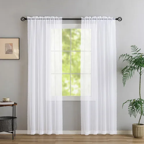 Vista 40 de MYSTIC-HOME Juego de cortinas de niveles transparentes blancas para cocina de 24 pulgadas de largo, tratamiento de cortinas para ventanas pequeñas