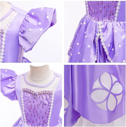 Vista 47 de Disfraz de princesa Sofía Rapunzel para niñas, disfraz de Halloween, Navidad, cumpleaños, fiesta con accesorios