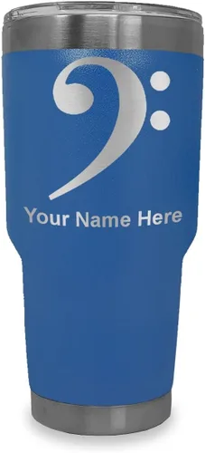 Vista 33 de LaserGram Vaso aislado al vacío de 20 onzas, clave de bajo, grabado personalizado incluido (negro) Engraved Gift for Musician, Vacuum Insulated