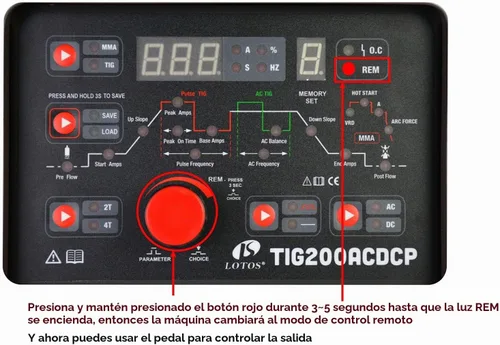 Vista 3 de Lotos Pedal de pie para soldadores TIG (para TIG200ACDCP con pulso)