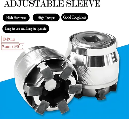 Vista 2 de Convertidor Universal de Manguito de Enchufe Multifuncional para Llave de Transmisión de 3/8", Adaptador de Enchufe Ajustable de 10-19mm