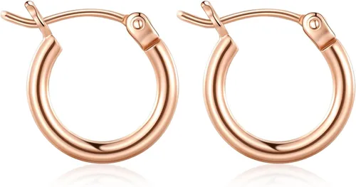 Vista 40 de Aretes de aro de oro para mujer chapados en oro real de 14 quilates con poste de plata de ley 925 Dorado