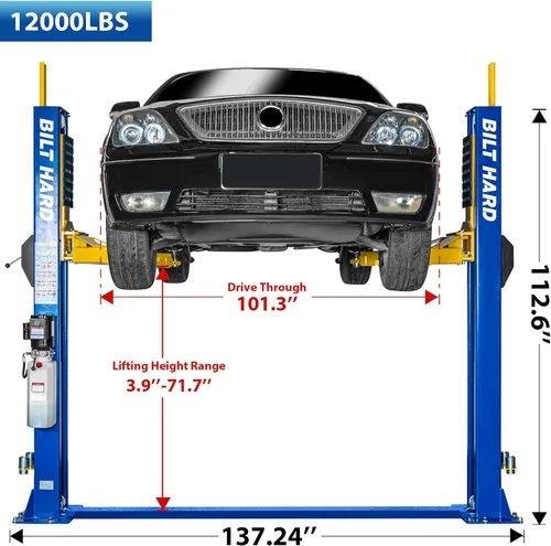 Vista 10 de BILT HARD Elevador de coche automotriz de 2 postes, capacidad de 12,000 libras, elevador de coche de 2 postes de pie, motor de 220 V 4 HP con Blue2