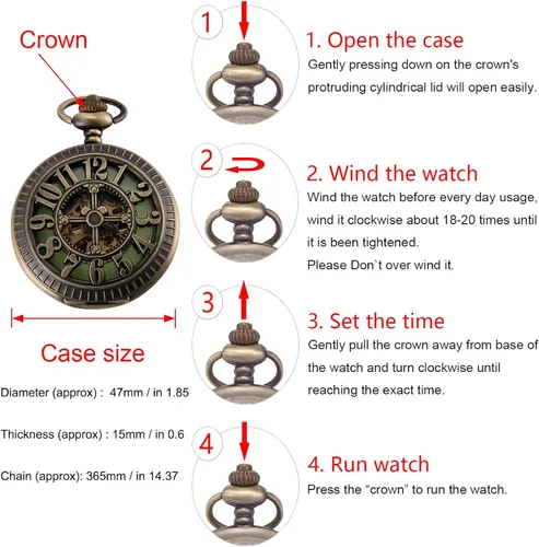 Vista 5 de Carrie Hughes Mens Vintage Steampunk Luminous dial Mechanical Pocket Watch with Chain in Box CHWPK195