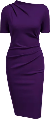 Vista 2 de AISIZE Vestido de tubo retro de medio cuello fruncido para mujer
