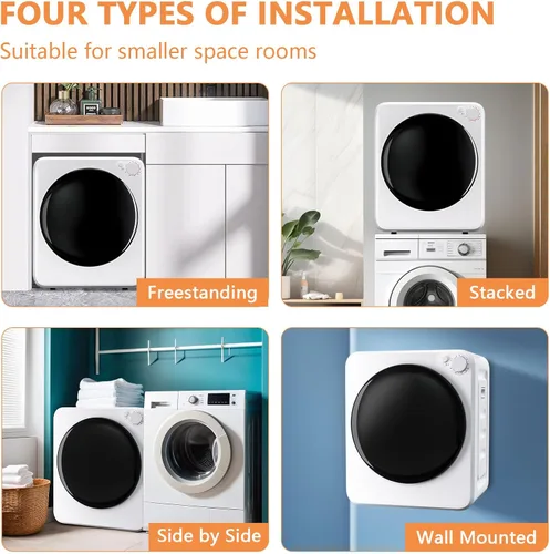 Vista 5 de Secadoras de ropa compactas de 800 W, 1.6 pies cúbicos de carga frontal, secadora de ropa eléctrica con bañera de acero inoxidable