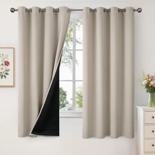 Vista 88 de YoungsTex - Cortinas 100% opacas para dormitorio, con aislamiento térmico y ojales, cortinas oscuras negras con capa pesada para ventana de sala