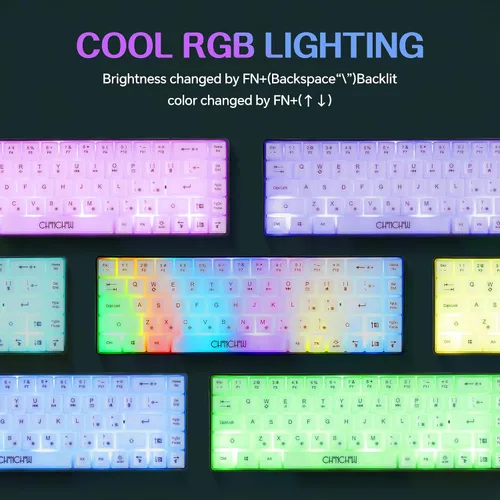 Vista 3 de CHONCHOW Mini teclado 60% para juegos, retroiluminación RGB arco iris, 68 teclas, pequeño teclado compacto, teclado transparente USB con cable
