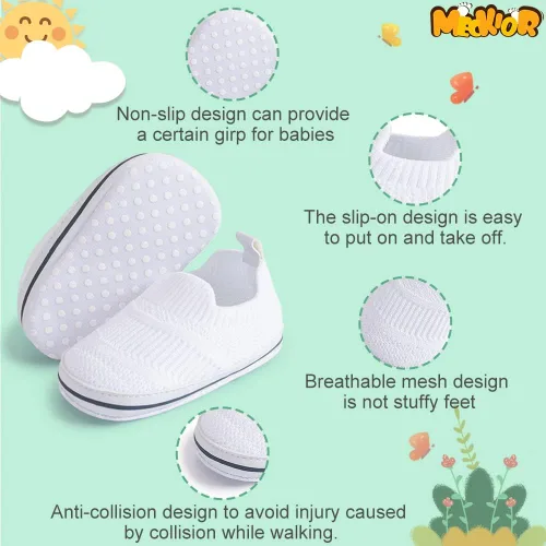 Vista 5 de Meckior - Zapatos para recién nacidos, tipo mocasines de lona con suela suave para recién nacidos, bebés, niños y niñas que estén dando sus primeros
