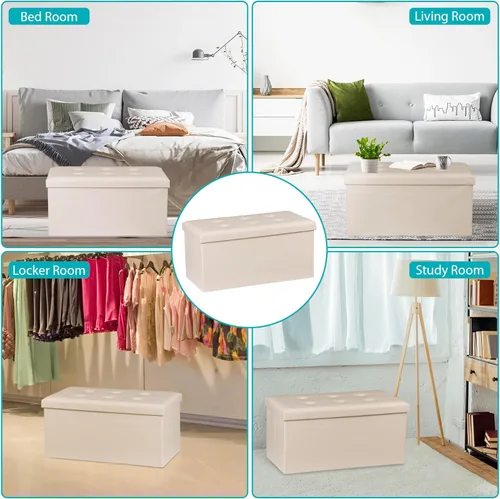 Vista 7 de ZenStyle Banco otomano de almacenamiento de 30 pulgadas, reposapiés plegable, banco largo de almacenamiento para zapatos con asiento acolchado