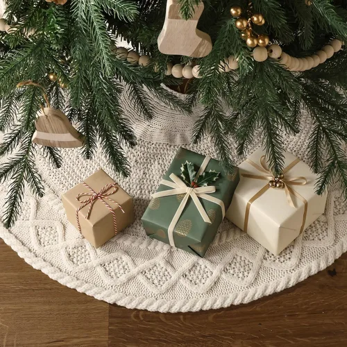 Vista 8 de Faldones de punto para árbol de Navidad, falda de árbol neutro