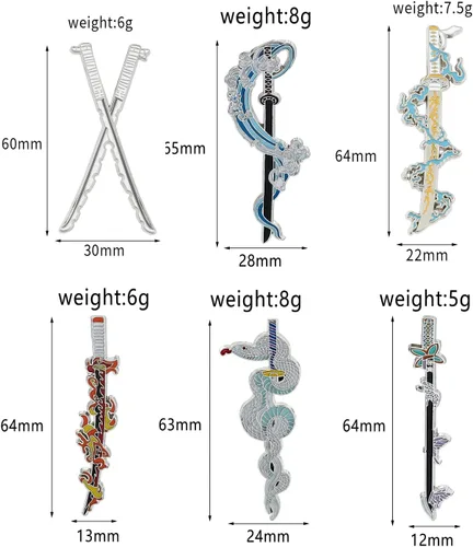 Vista 5 de Anime Slayer - Juego de pines de llavero Figuras de dibujos animados 9 Hashiras Mini Katana Sword Llaveros Esmalte Pin Joyería Hombres Mujeres