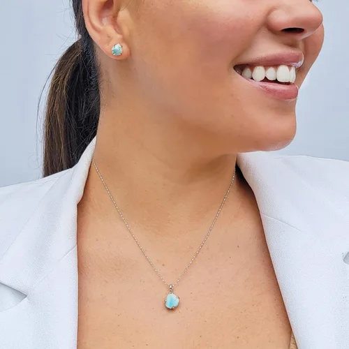 Vista 27 de Juego de joyas de piedras preciosas crudas reales con plata de ley 925 chapada en oro real, collar y aretes de piedra natal, regalo para ella por