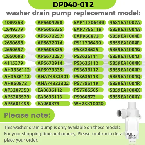 Vista 2 de DP040-012 4681EA1007A Bomba de drenaje (OEM) Compatible con LG, Bomba de drenaje para lavadora Kenmore, Reemplaza 5859EA1004F 5859EA1004P