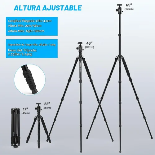Vista 6 de GEEKOTO - Trípode de fibra de carbono de 65 pulgadas con placa