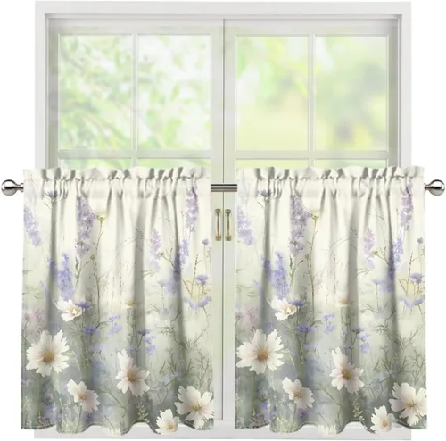Vista 55 de God Bssing You Tier Curtains for July 4Th 2026 27.5x24 2 Panels Light Filtering Half Window Rod Pocket for Kitchen/Bathroom