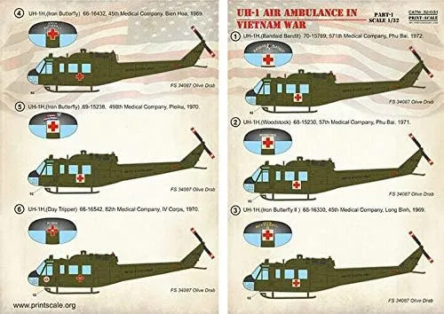 Vista 3 de Print Scale 32-031 - 1/32 - Ambulancia aérea UH-1 en la guerra de Vietnam + Tech.Stencils