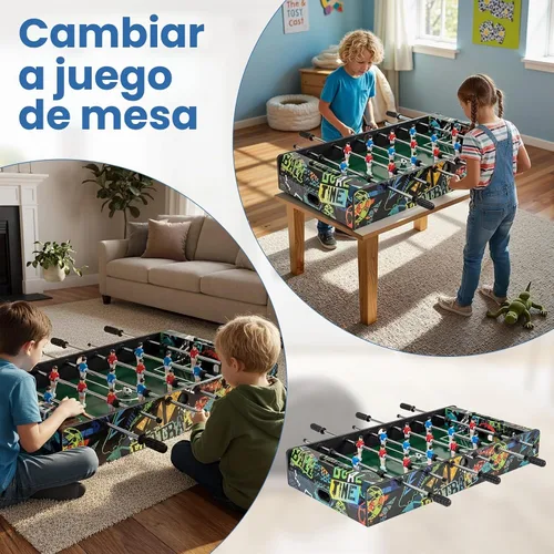 Vista 3 de GYMAX Mesa de futbolín, juego de mesa de fútbol de 37 pulgadas con 2 bolas, anotadores manuales, construcción de MDF resistente para sala