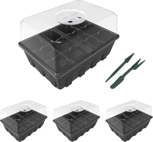 Vista 10 de Gardzen Paquete de 3 bandejas de inicio de semillas, bandejas de germinación de plantas, kit de inicio de semillas con cúpula ventilada de humedad