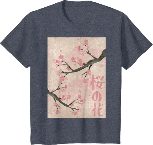 Vista 78 de Cherry Blossom Japanese Vintage Woodblock Japan Pink Sakura T-Shirt Asphalt Grey