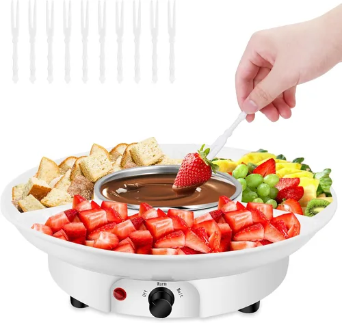 Vista 6 de Mini olla eléctrica de chocolate de 8.79 onzas, juego de fondue para fundir con 4 tenedores, bonita fuente de fondue de chocolate, máquina Rojo